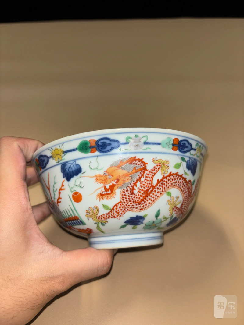 清道光 青花五彩龙凤纹碗 - 图6